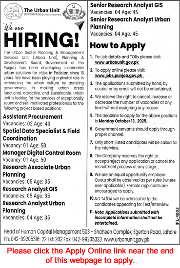 The Urban Unit Jobs September / October 2025